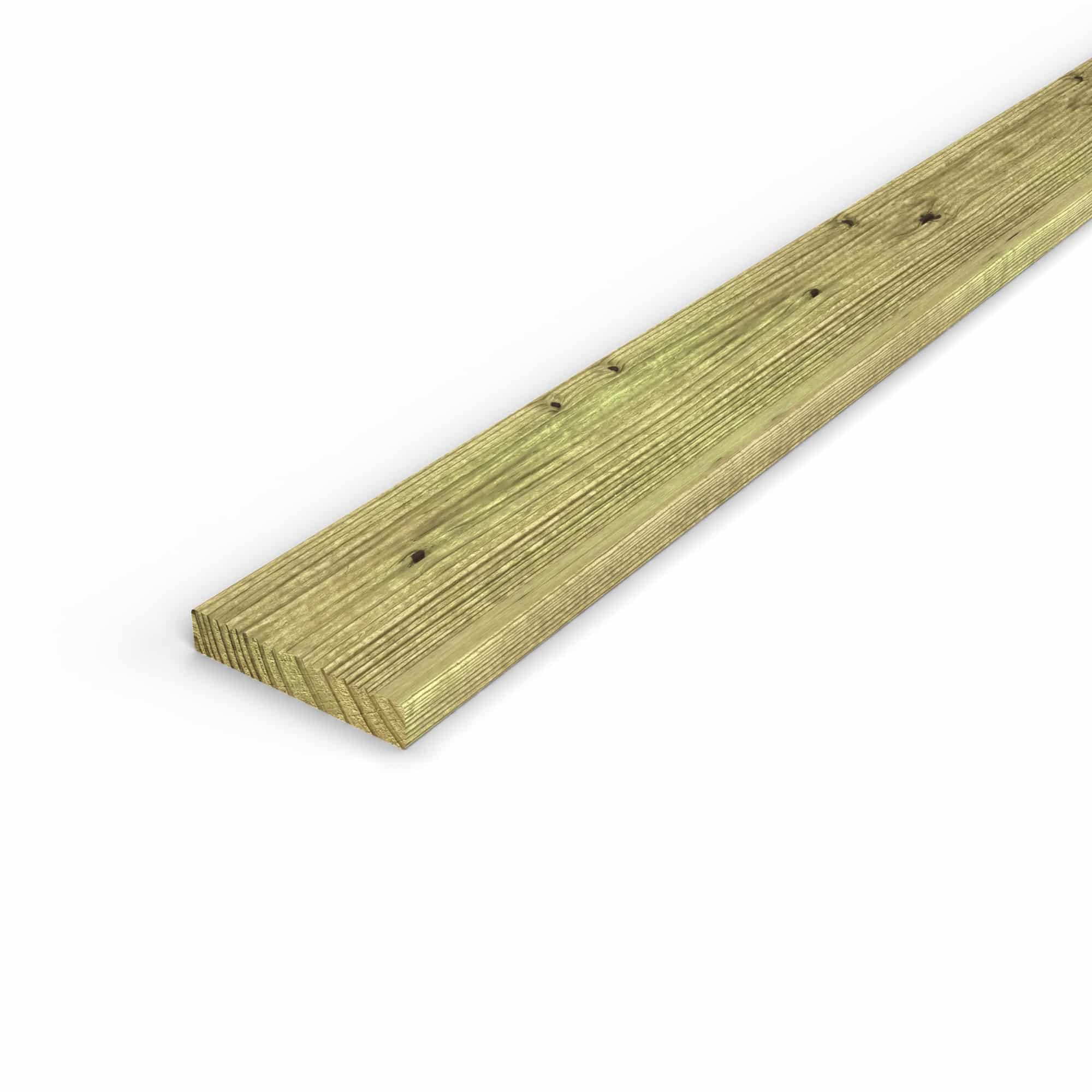 Lame de terrasse en pin sylvestre traité autoclave vert classe 4 – Section 27x145 mm, vue principale, Abri Français