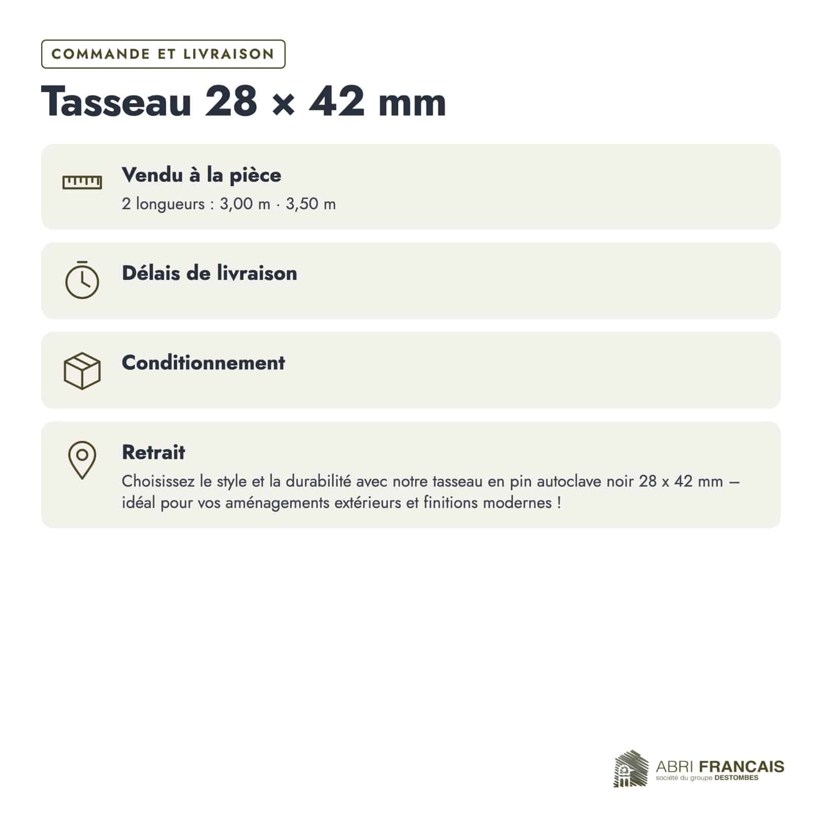 Tasseau autoclave noir 28x42 en pin sylvestre, classe 3 : commande et livraison