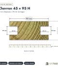 Chevron en pin sylvestre profil H traité autoclave vert classe 4 – Section 45x95 mm H, plan de section, Abri Français