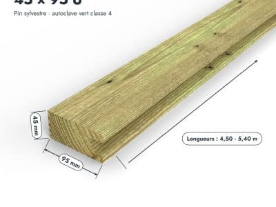 Chevron en pin sylvestre profil U traité autoclave vert classe 4 – Section 45x95 mm U, pièce cotée, Abri Français