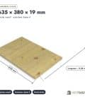 Panneau 3 plis en épicéa traité autoclave – Dimensions 635x380 mm – Épaisseur 19 mm, pièce cotée, Abri Français