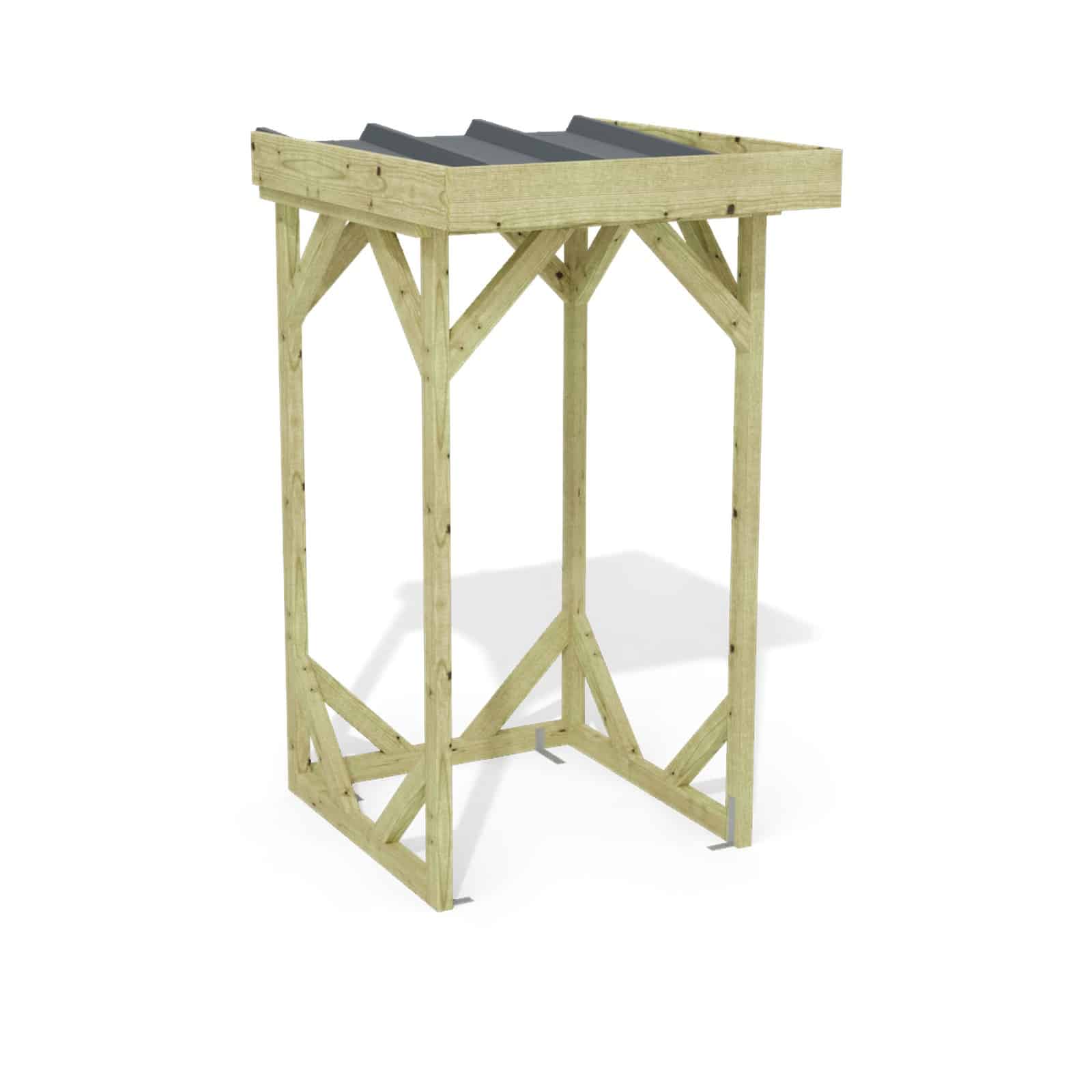 Abri à bûches 1 m × 1,30 m, adossé – rendu 3D sur fond blanc