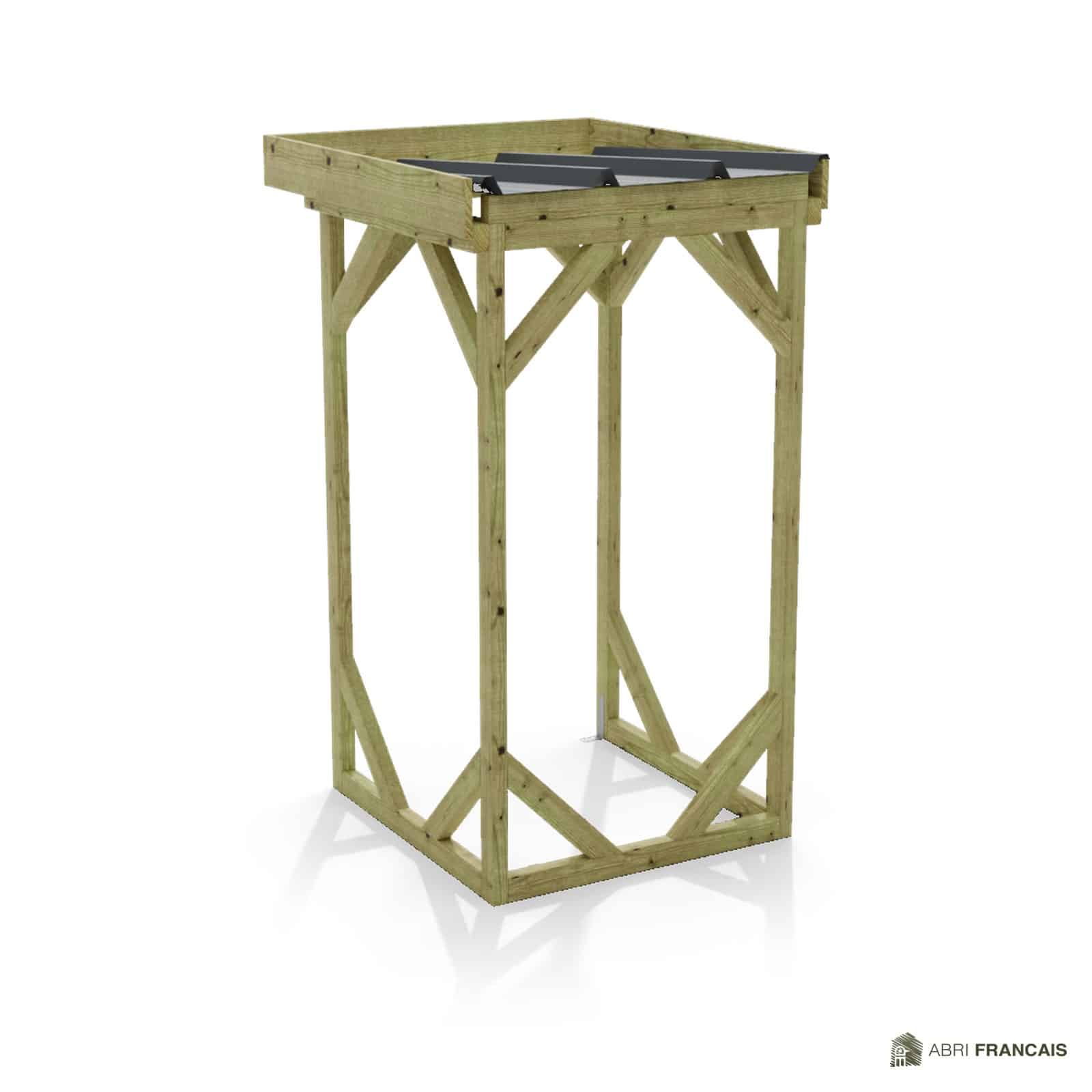 Abri à bûches 1 m × 1,30 m, adossé – vue arrière, fond et côtés