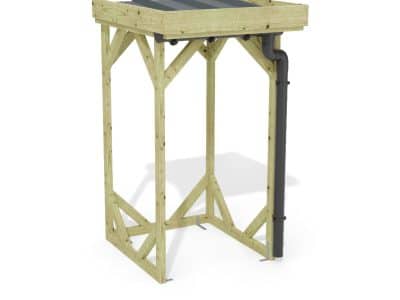 Abri à bûches 1 m × 1,30 m, adossé, avec gouttière – rendu 3D sur fond blanc