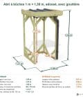 Abri à bûches 1 m × 1,30 m, adossé, avec gouttière – cotes extérieures et intérieures