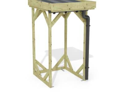 Abri à bûches 1 m × 1,30 m, avec gouttière – rendu 3D sur fond blanc