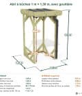 Abri à bûches 1 m × 1,30 m, avec gouttière – cotes extérieures et intérieures