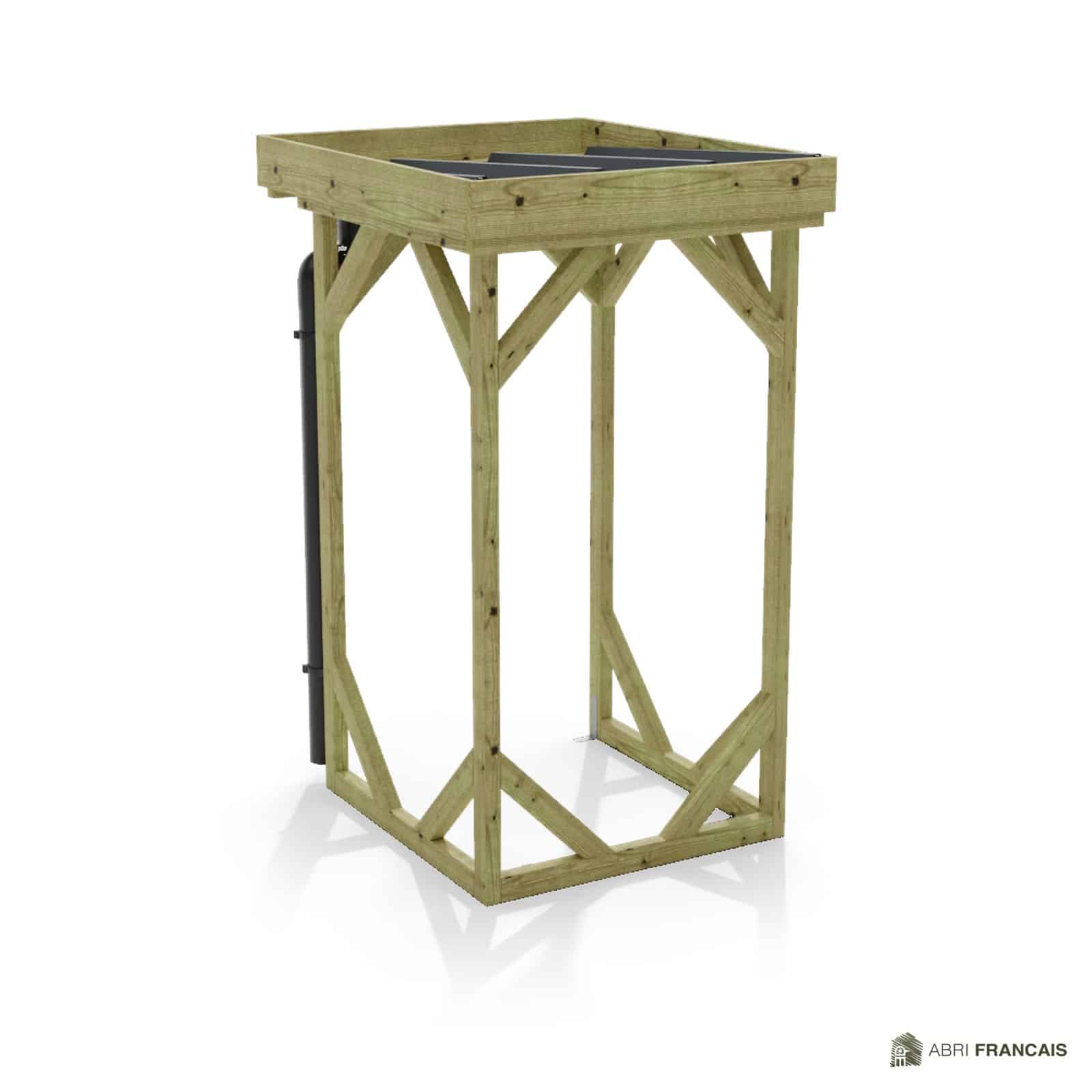 Abri à bûches 1 m × 1,30 m, avec gouttière – vue arrière, fond et côtés