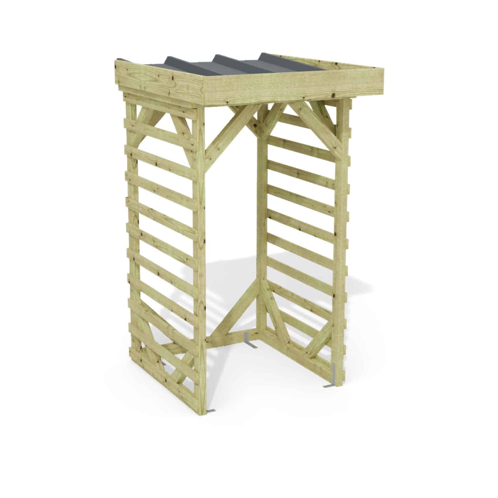 Abri à bûches 1 m × 1,30 m, adossé – rendu 3D sur fond blanc