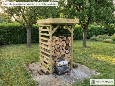 Abri à bûches 1 m × 1,30 m, adossé – mise en situation