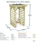 Abri à bûches 1 m × 1,30 m, adossé – cotes extérieures et intérieures