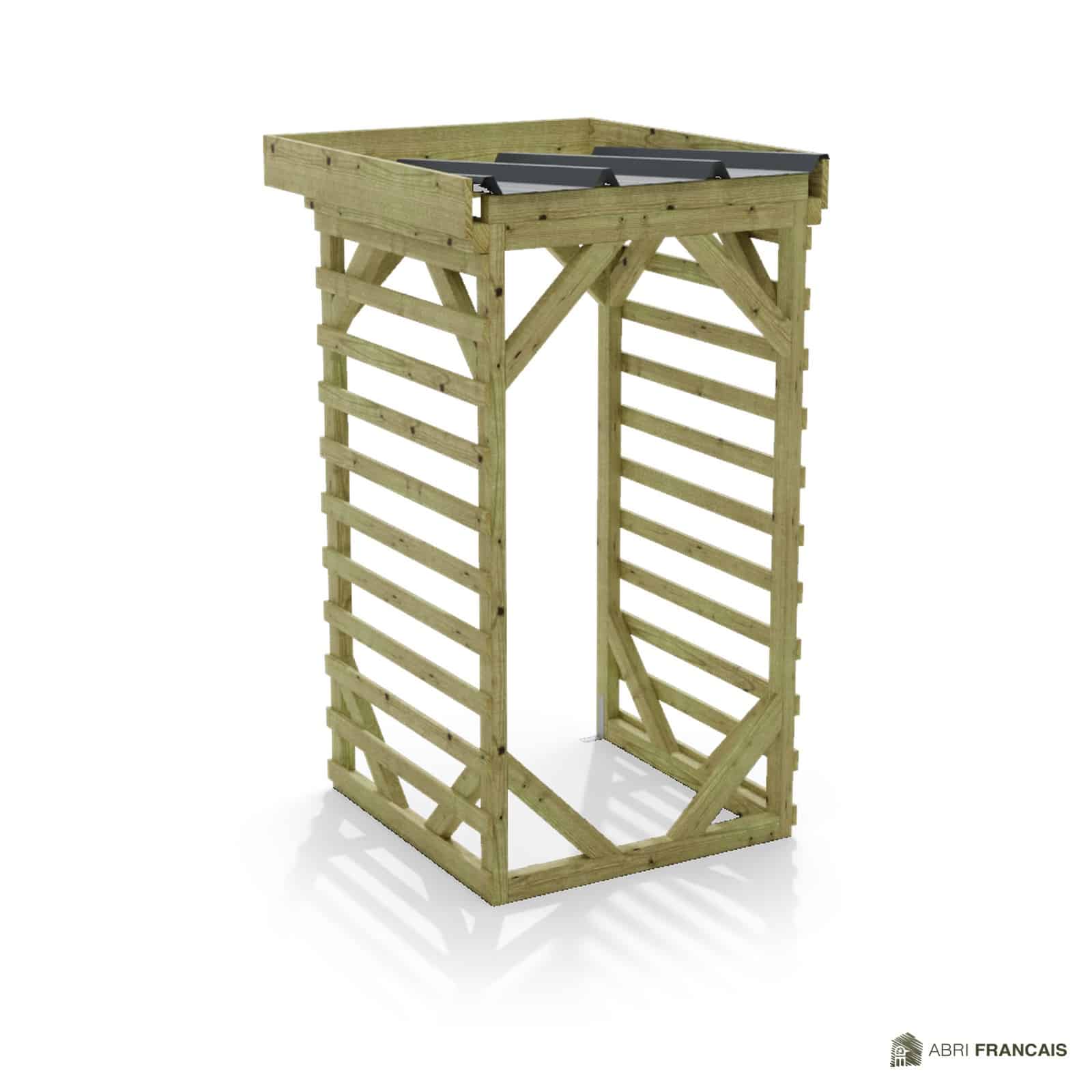 Abri à bûches 1 m × 1,30 m, adossé – vue arrière, fond et côtés