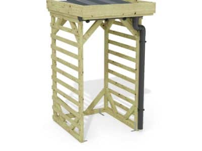 Abri à bûches 1 m × 1,30 m, adossé, avec gouttière – rendu 3D sur fond blanc