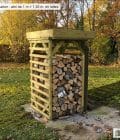 Abri à bûches 1 m × 1,30 m, adossé, avec gouttière – mise en situation