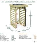 Abri à bûches 1 m × 1,30 m, adossé, avec gouttière – cotes extérieures et intérieures