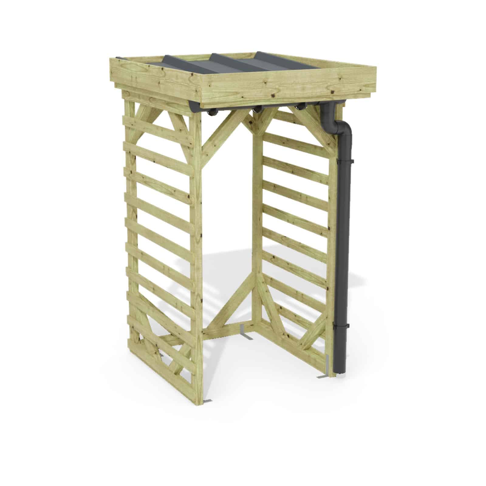 Abri à bûches 1 m × 1,30 m, avec gouttière – rendu 3D sur fond blanc