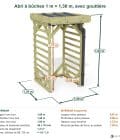 Abri à bûches 1 m × 1,30 m, avec gouttière – cotes extérieures et intérieures