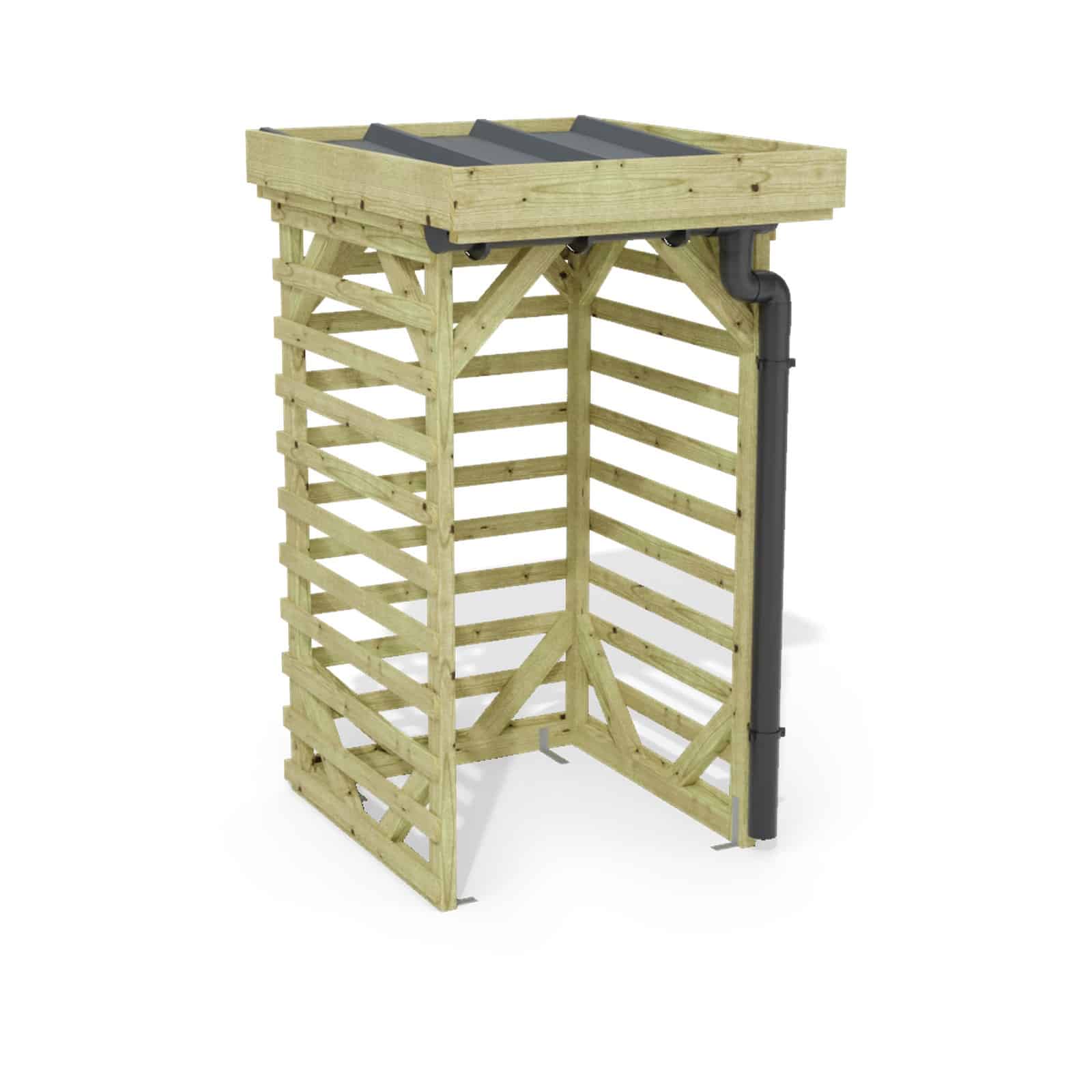Abri à bûches 1 m × 1,30 m, avec gouttière – rendu 3D sur fond blanc