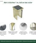 Abri à bûches 1 m × 1,30 m, avec gouttière – points forts