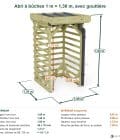 Abri à bûches 1 m × 1,30 m, avec gouttière – cotes extérieures et intérieures