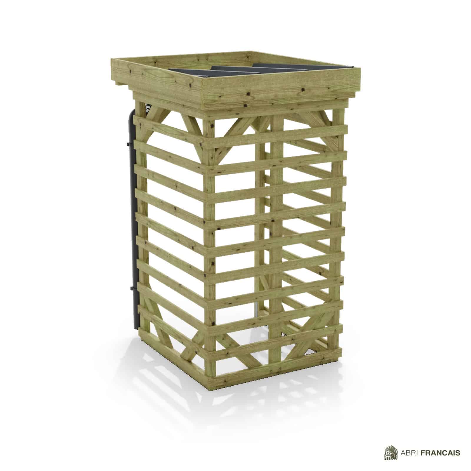 Abri à bûches 1 m × 1,30 m, avec gouttière – vue arrière, fond et côtés