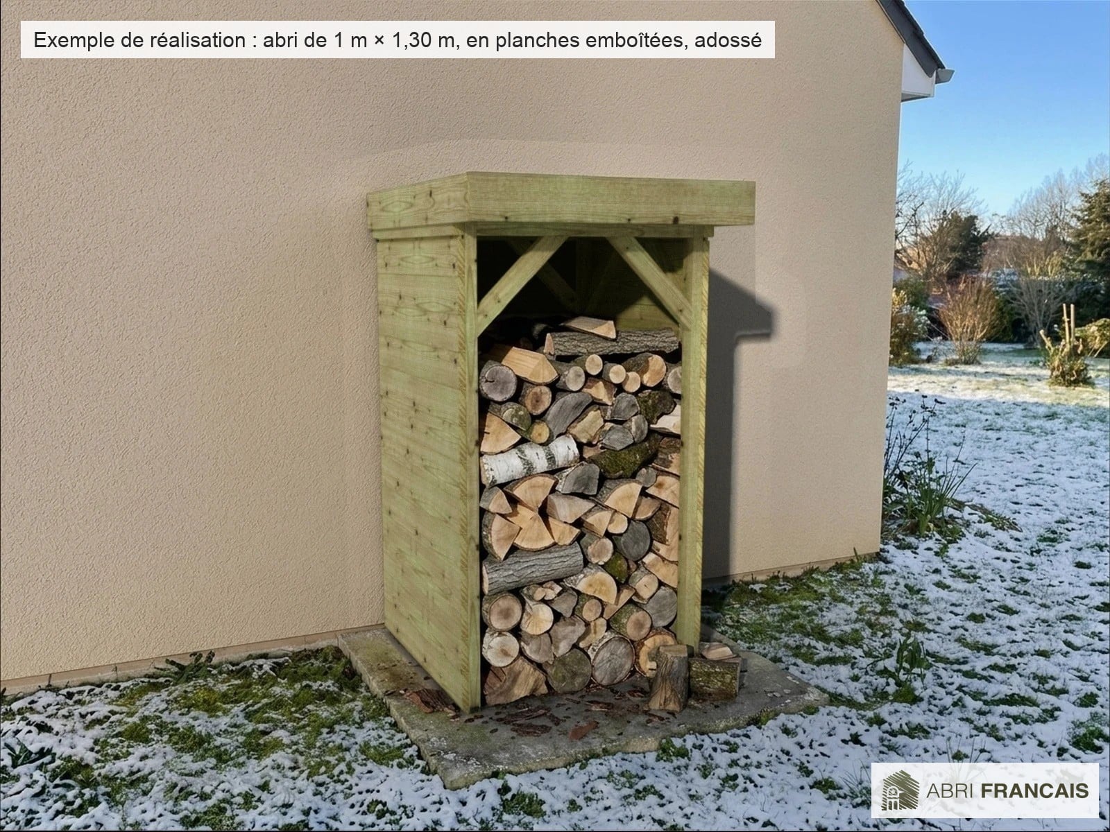 Abri à bûches 1 m × 1,30 m – mise en situation