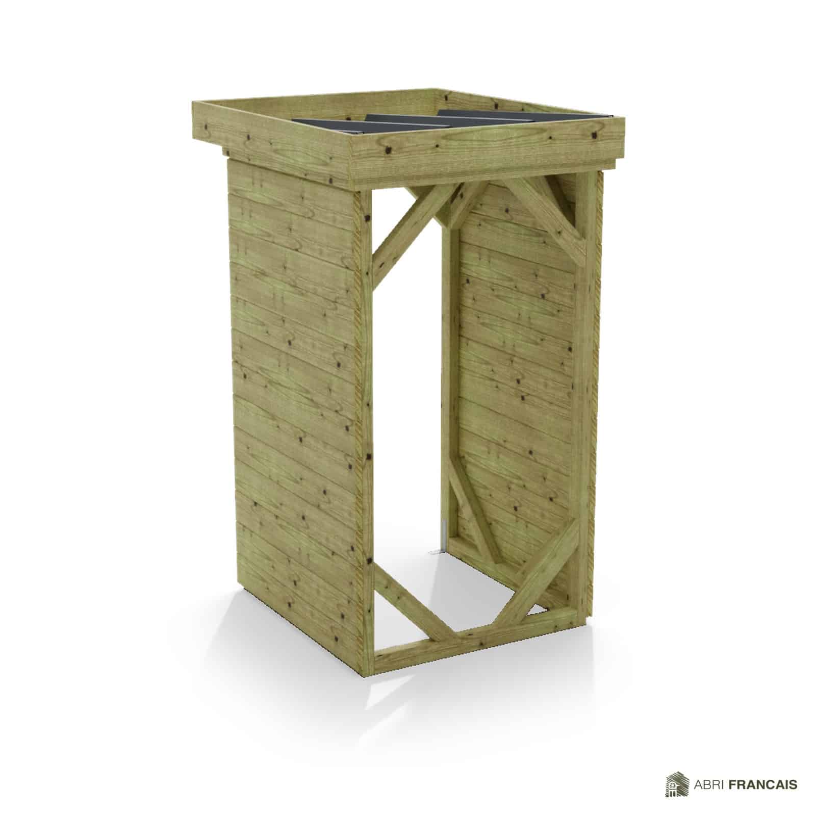 Abri à bûches 1 m × 1,30 m – vue arrière, fond et côtés
