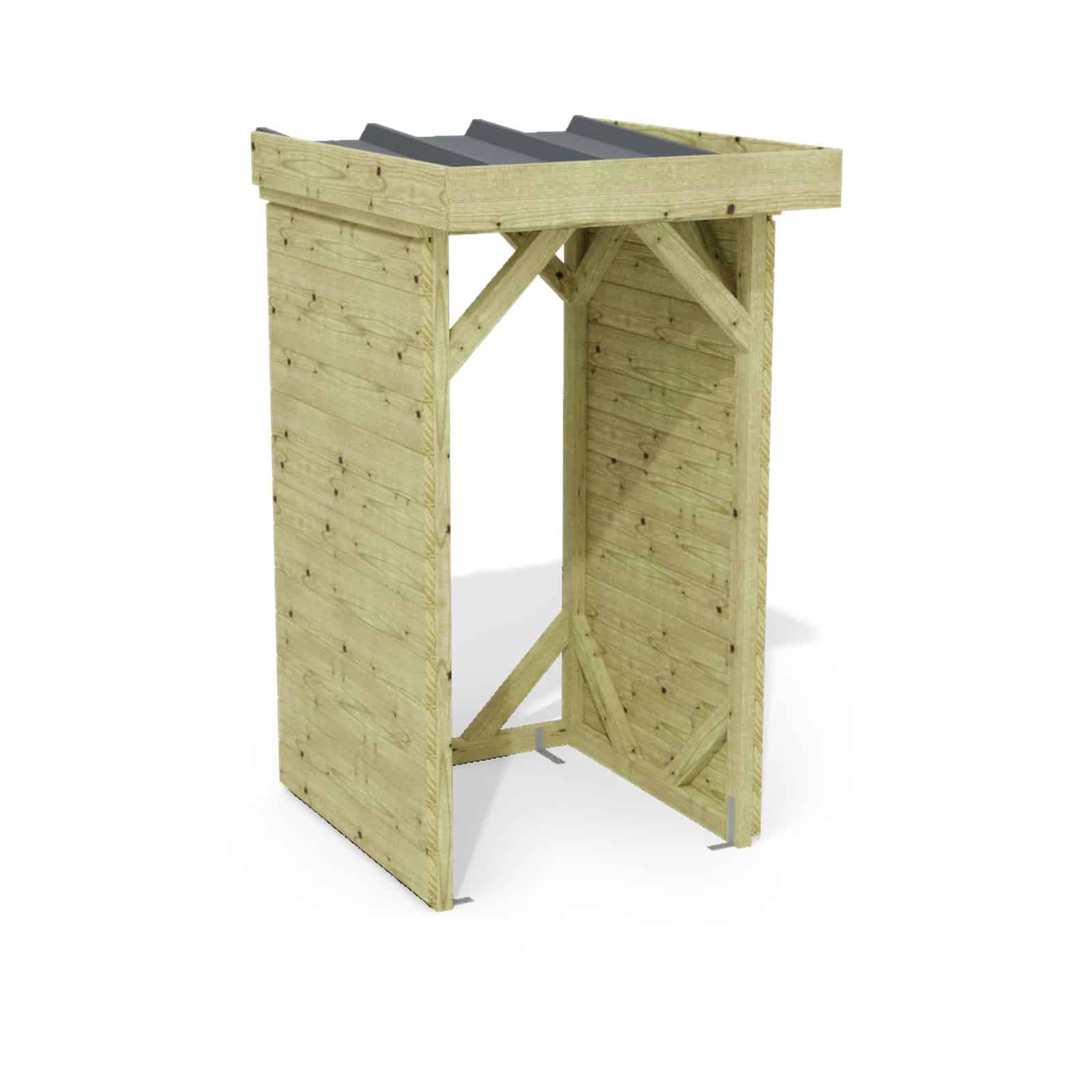 Abri à bûches 1 m × 1,30 m, adossé – rendu 3D sur fond blanc
