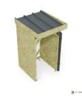 Abri à bûches 1 m × 1,30 m, adossé, avec gouttière – vue du toit en bac acier