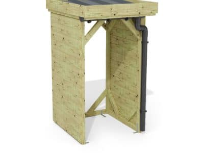 Abri à bûches 1 m × 1,30 m, avec gouttière – rendu 3D sur fond blanc