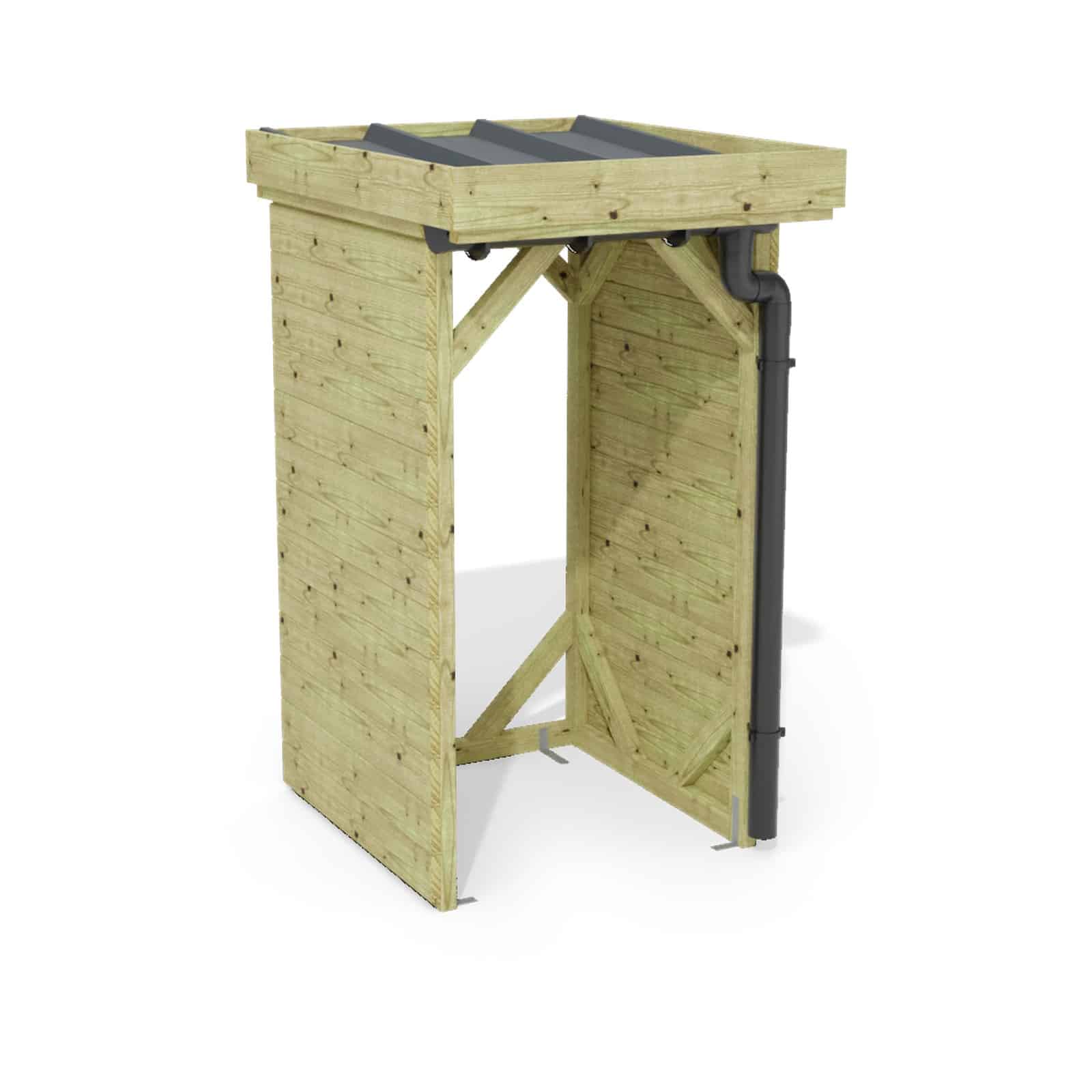 Abri à bûches 1 m × 1,30 m, avec gouttière – rendu 3D sur fond blanc