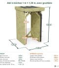 Abri à bûches 1 m × 1,30 m, avec gouttière – cotes extérieures et intérieures