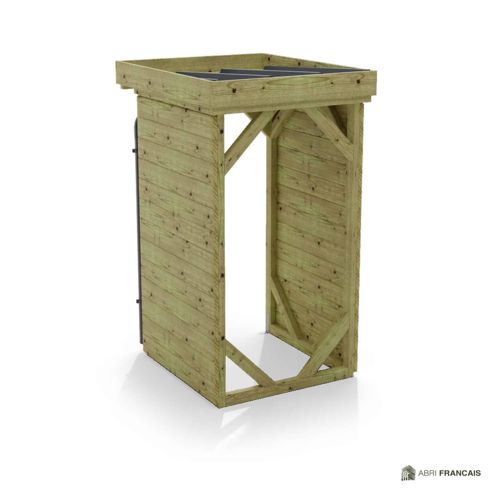 Abri à bûches 1 m × 1,30 m, avec gouttière – vue arrière, fond et côtés