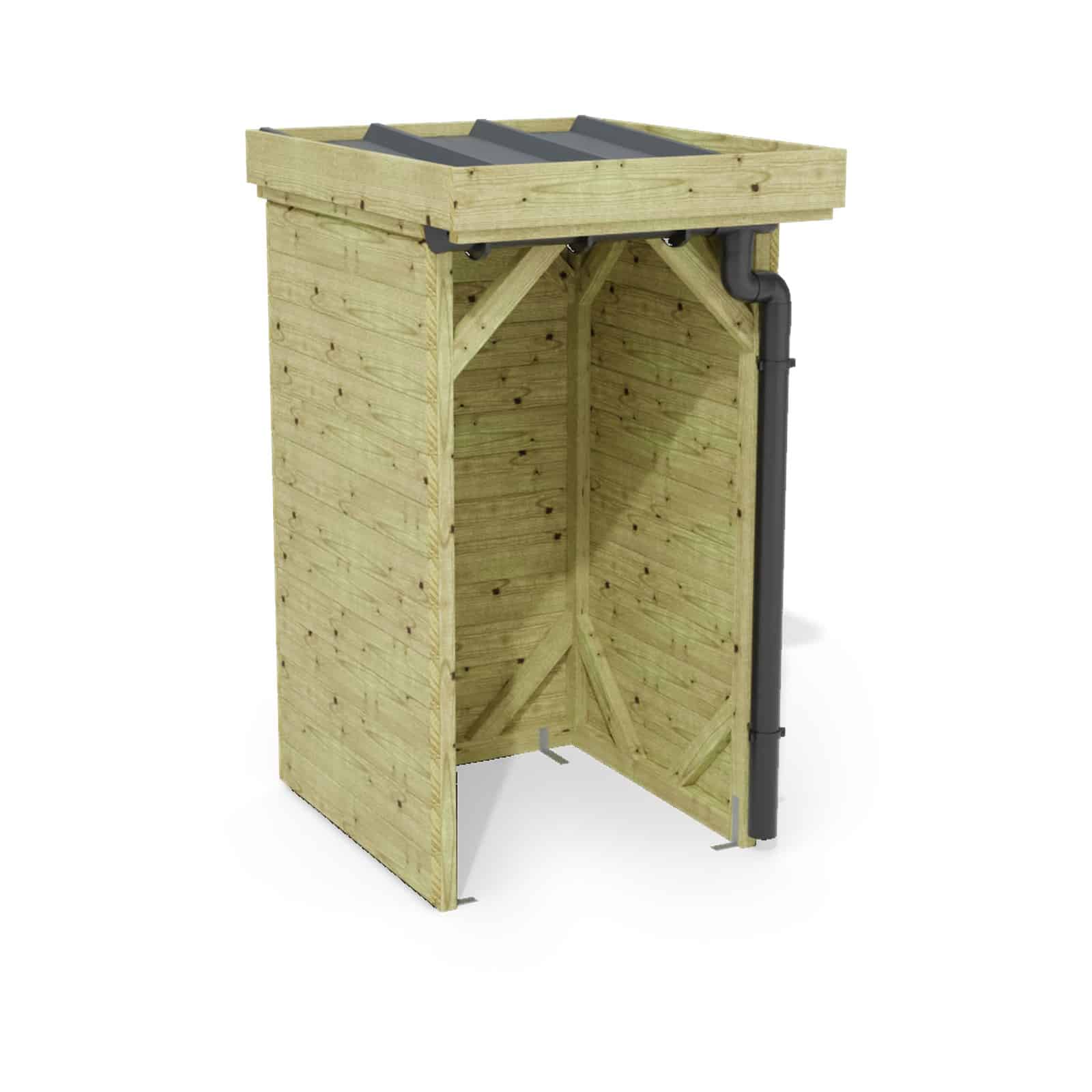 Abri à bûches 1 m × 1,30 m, avec gouttière – rendu 3D sur fond blanc