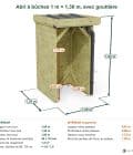 Abri à bûches 1 m × 1,30 m, avec gouttière – cotes extérieures et intérieures