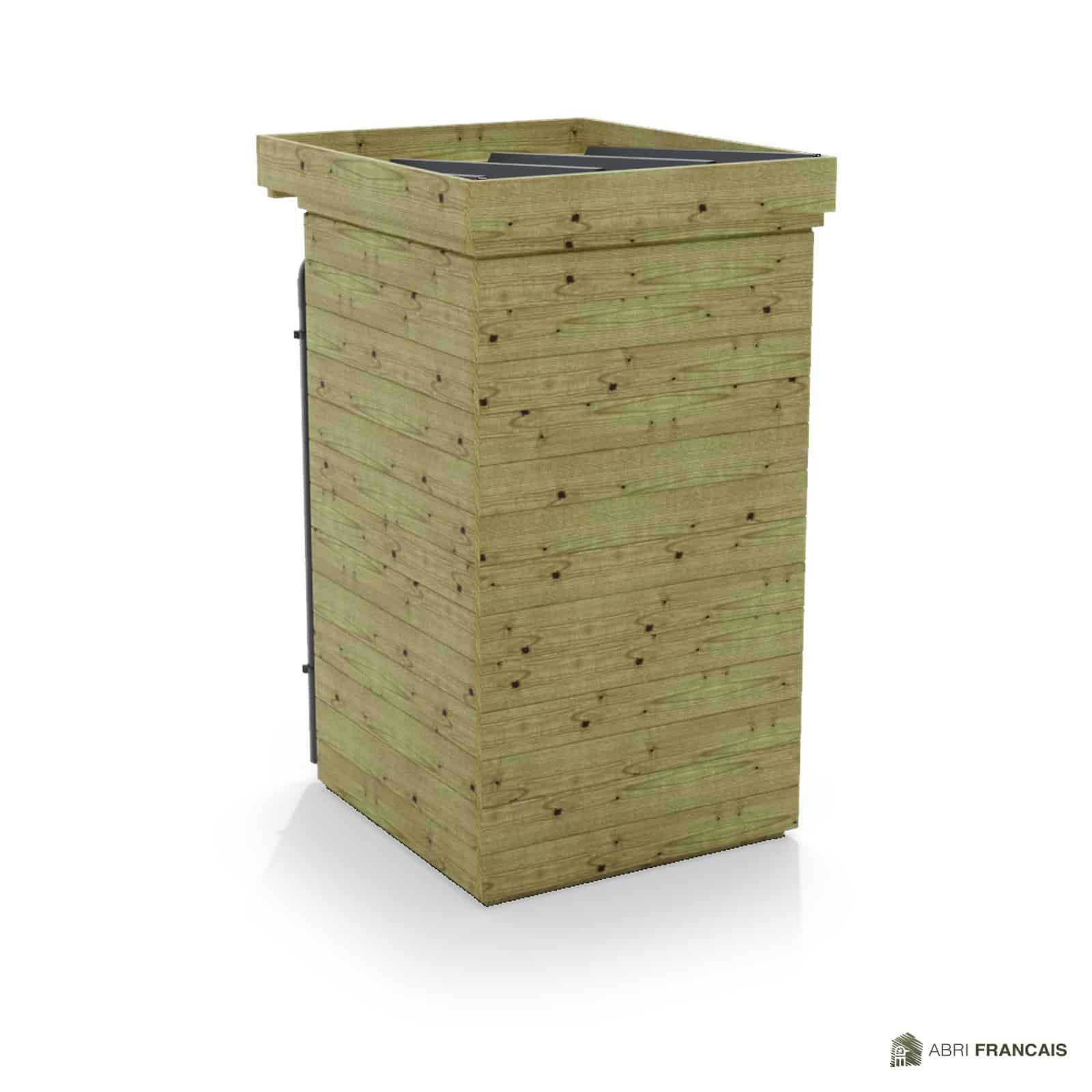Abri à bûches 1 m × 1,30 m, avec gouttière – vue arrière, fond et côtés