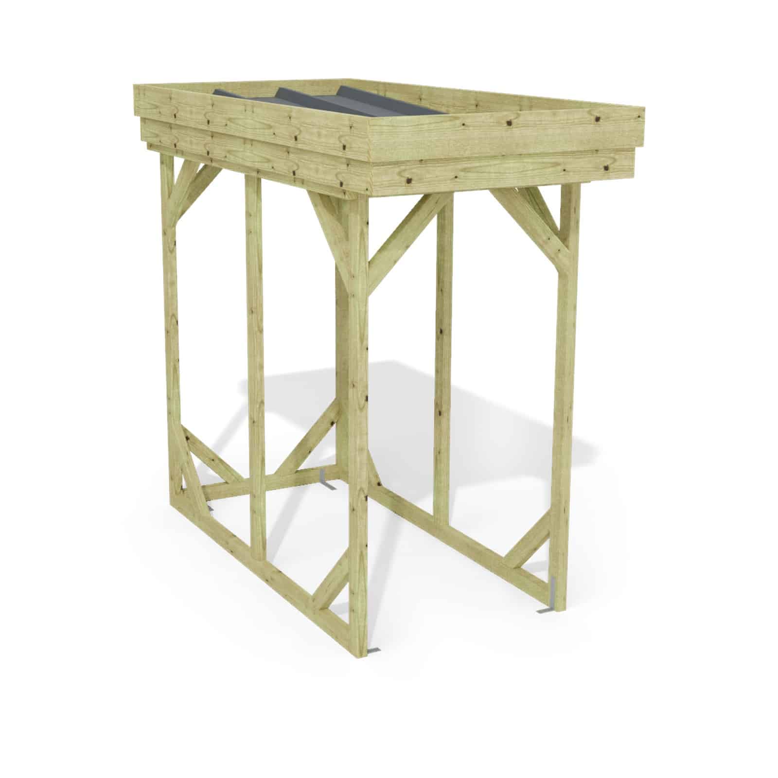 Abri à bûches 1 m × 2,27 m – rendu 3D sur fond blanc