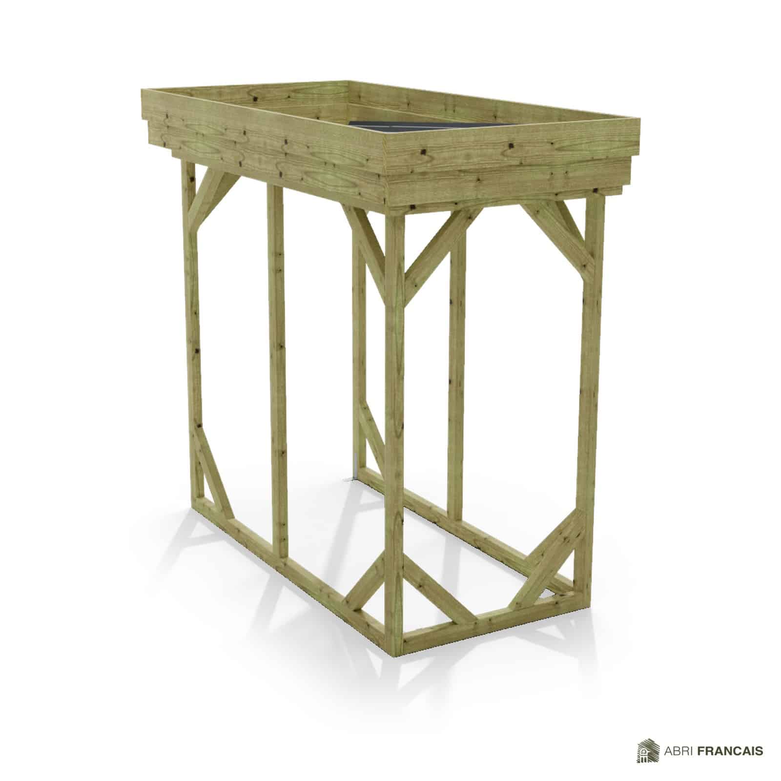 Abri à bûches 1 m × 2,27 m – vue arrière, fond et côtés