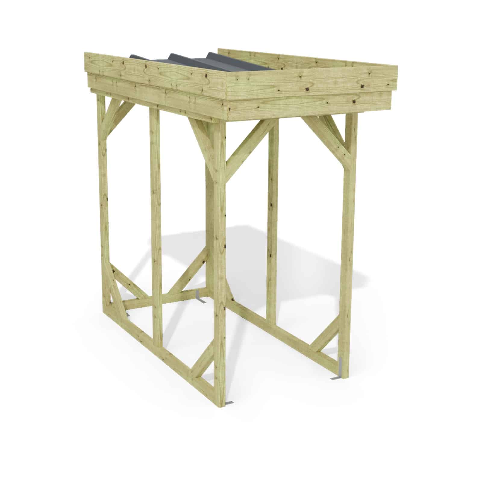 Abri à bûches 1 m × 2,27 m, adossé – rendu 3D sur fond blanc