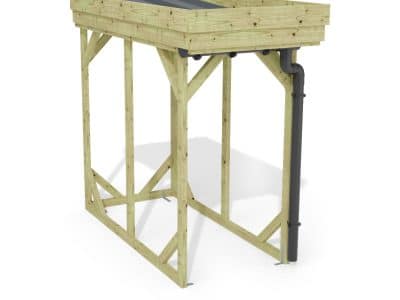 Abri à bûches 1 m × 2,27 m, adossé, avec gouttière – rendu 3D sur fond blanc
