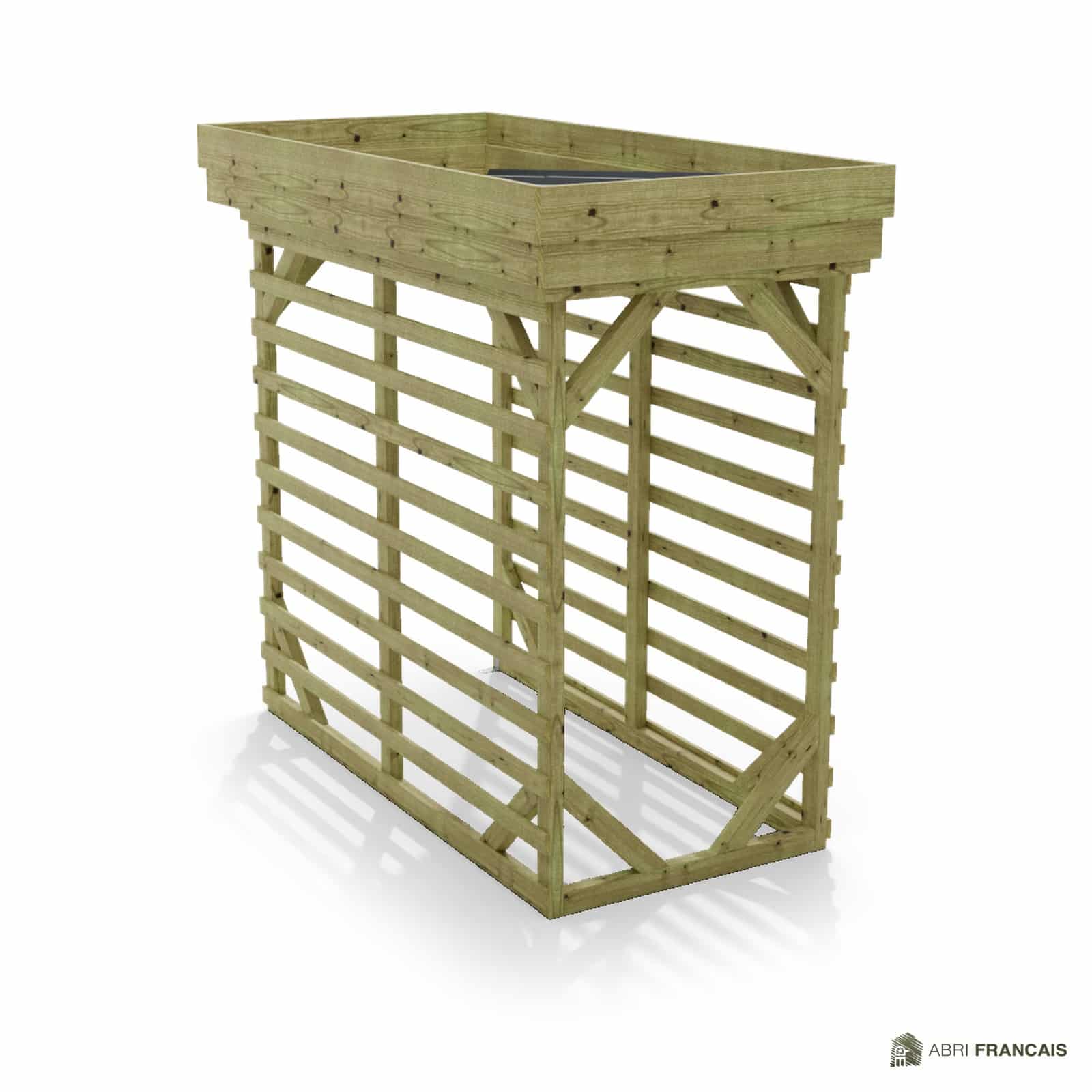 Abri à bûches 1 m × 2,27 m – vue arrière, fond et côtés