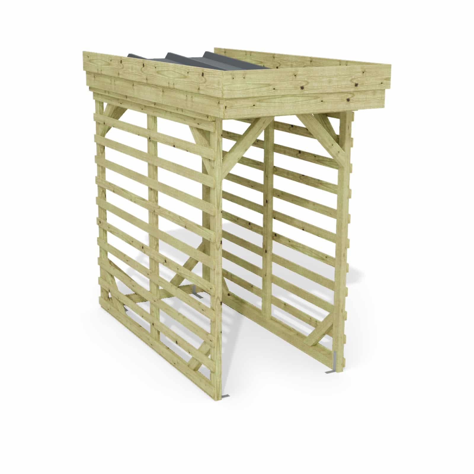 Abri à bûches 1 m × 2,27 m, adossé – rendu 3D sur fond blanc