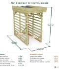 Abri à bûches 1 m × 2,27 m, adossé – cotes extérieures et intérieures
