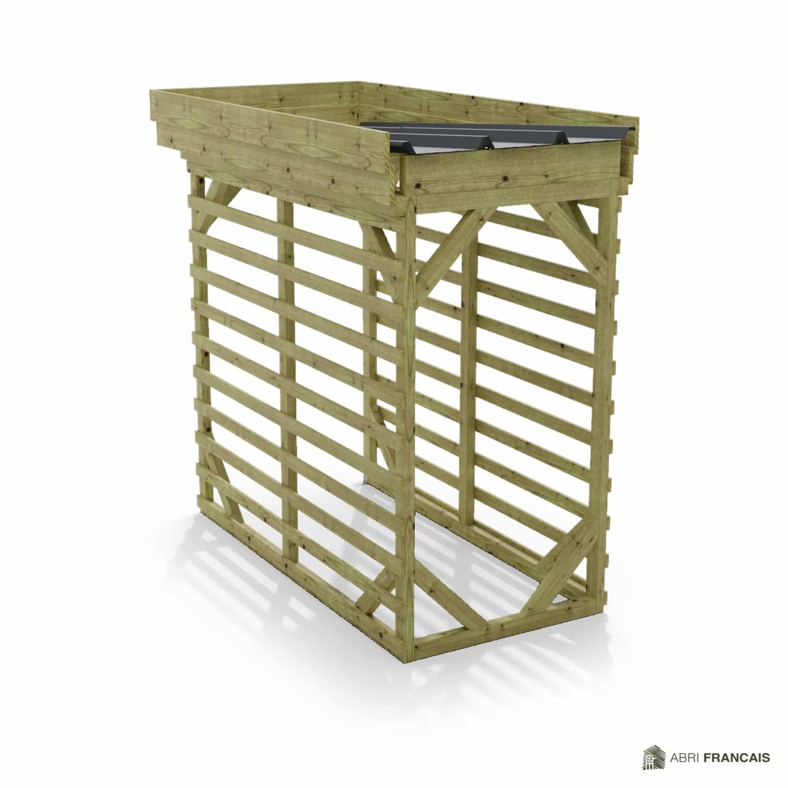 Abri à bûches 1 m × 2,27 m, adossé – vue arrière, fond et côtés