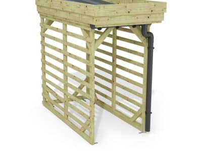 Abri à bûches 1 m × 2,27 m, adossé, avec gouttière – rendu 3D sur fond blanc