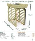 Abri à bûches 1 m × 2,27 m, adossé, avec gouttière – cotes extérieures et intérieures