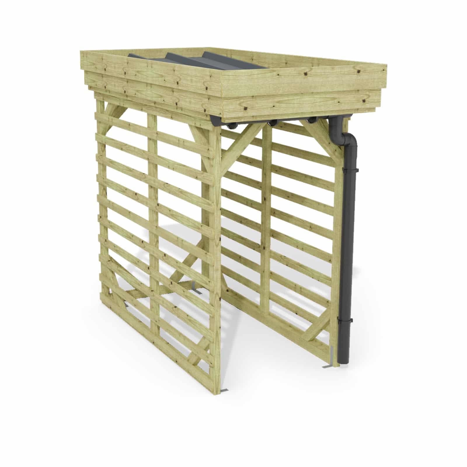 Abri à bûches 1 m × 2,27 m, avec gouttière – rendu 3D sur fond blanc