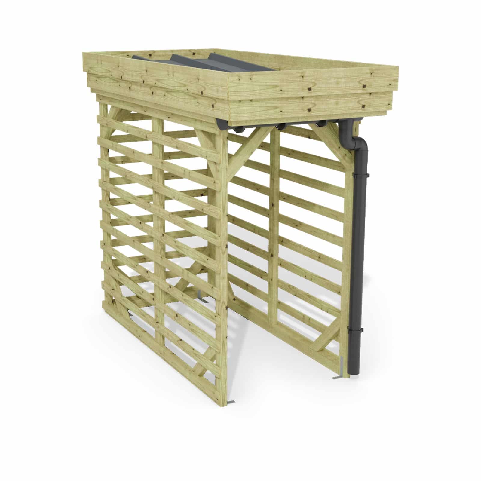 Abri à bûches 1 m × 2,27 m, avec gouttière – rendu 3D sur fond blanc