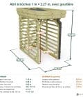Abri à bûches 1 m × 2,27 m, avec gouttière – cotes extérieures et intérieures