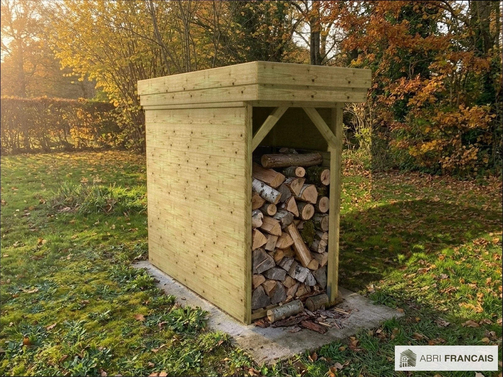 Abri à bûches 1 m × 2,27 m – mise en situation